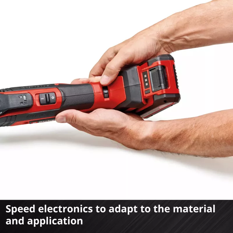 Einhell TP-MG 18 Li BL Solo Professional herramienta multifunción a batería, 18 V, sin escobillas, hasta 40.000 oscilaciones/min, sin batería ni cargador, con accesorios, rojo/negro