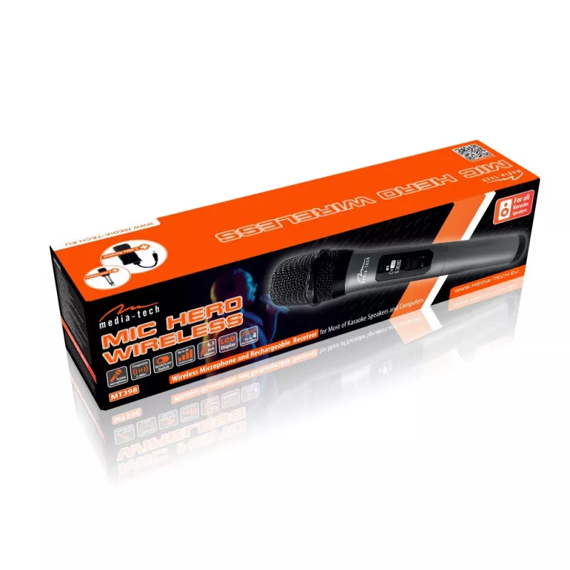 Micrófono de karaoke MEDIA-TECH MT398 Wireless, USB-C, a pilas, 20 m de alcance, negro