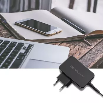 Cargador portátil QOLTEC 51024 – Cargador universal de CA para interiores, 65 W PD, 20 V/3,25 A, cable de 1,2 m, negro