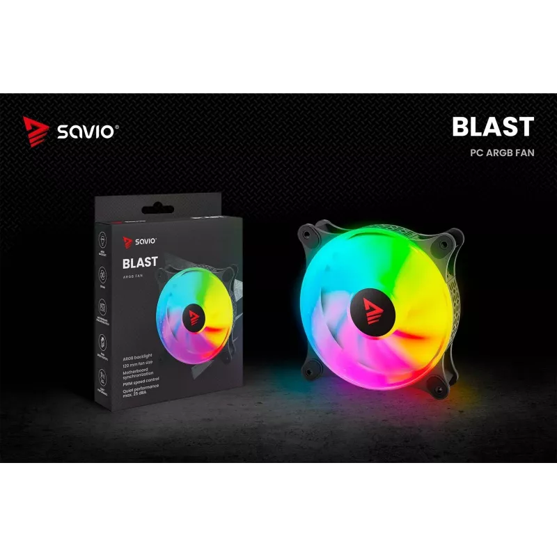 Ventilador de carcasa SAVIO Blast 120mm ARGB PWM - Negro