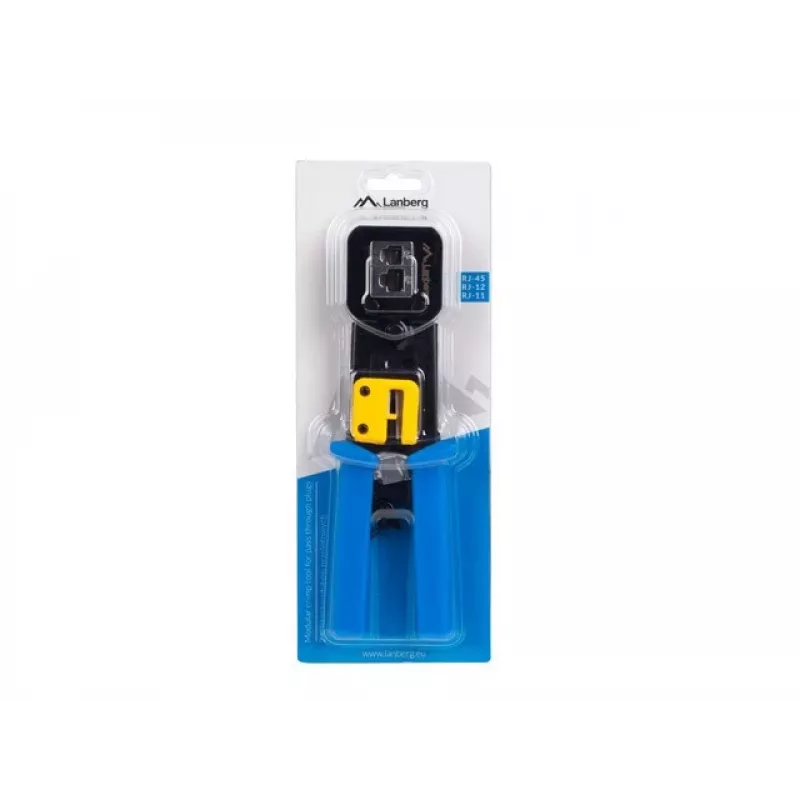 Lanberg NT-0204 crimpadora para conectores pasantes RJ45, RJ12, RJ11, negra/azul