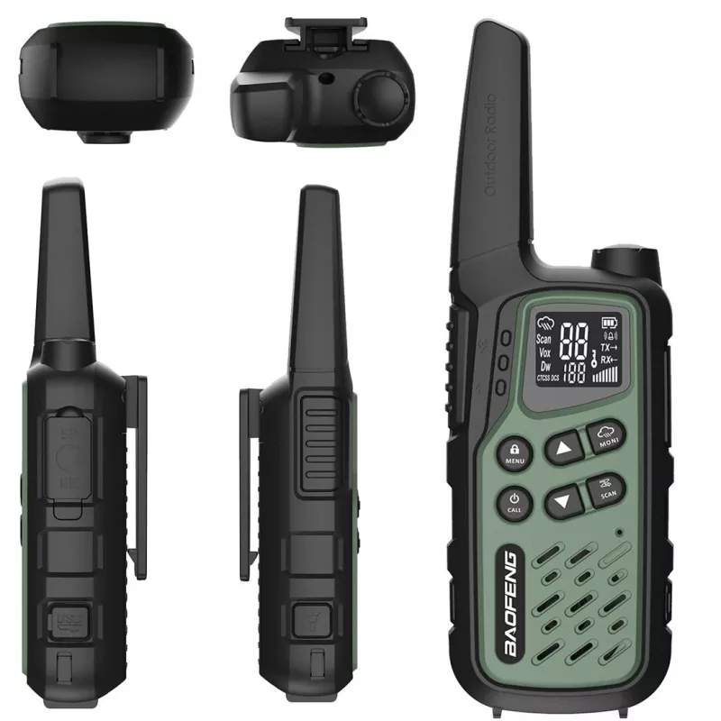 Emisora portátil Baofeng BF-T25E — 16 canales, 2×1400 mAh Li‑Ion, VOX, LCD, verde, set de 2