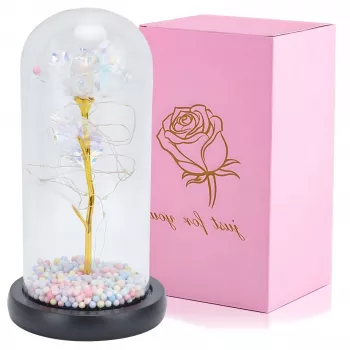Rosa eterna en vaso Extralink Home, luz LED blanca