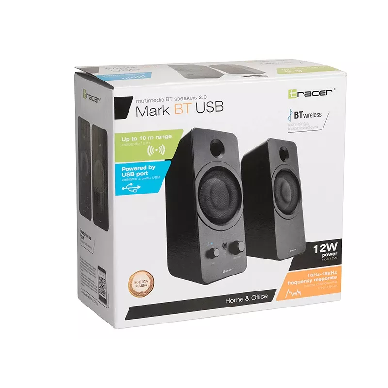 Altavoces de escritorio 2.0 TRACER Mark 12 W, alimentación USB, Bluetooth, 2 vías, 2 altavoces, negro