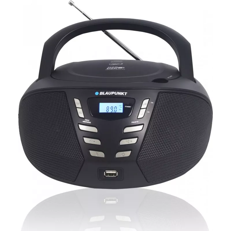 Blaupunkt BB7BK reproductor de CD portátil boombox, radio FM PLL, CD/MP3, USB, AUX, 2,4 W, negro