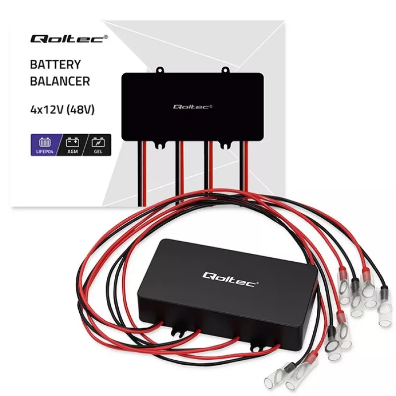 Ecualizador de tensión QOLTEC 51098 para sistemas de 48V — 4×12V ecualizador de baterías