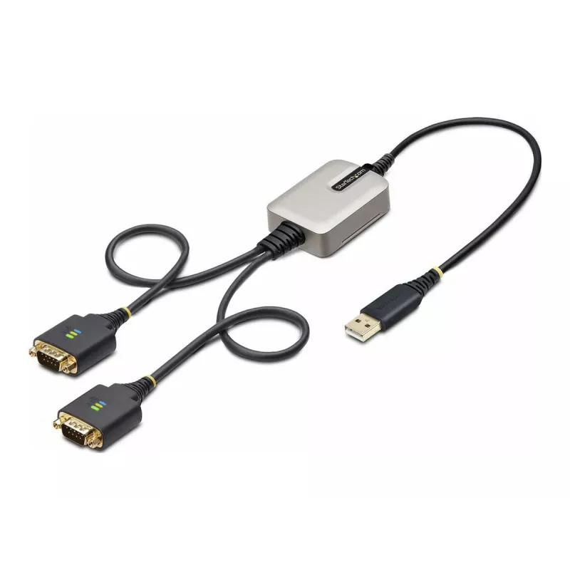 StarTech.com cable adaptador de 2ft (60cm) de 2 puertos USB a serie, tornillos/tuercas DB9 reemplazables, retención de COM, USB-A a DB9 RS232, FTDI, protección ESD de nivel 4, Windows/macOS/ChromeOS/Linux – construcción robusta en TPE