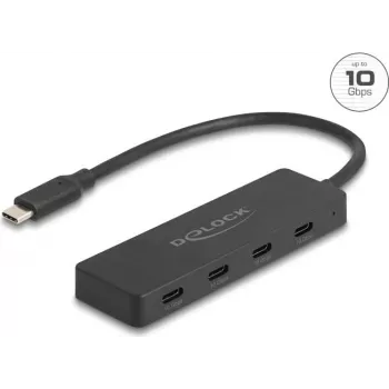 Delock 64322 hub USB 10 Gbps Type-C, 4 puertos USB Type-C, negro