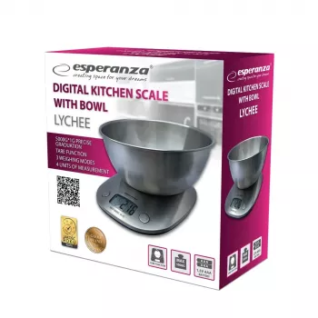 Báscula de cocina electrónica ESPERANZA LYCHEE – capacidad 5 kg, precisión 1 g, bol de acero inoxidable 21 L