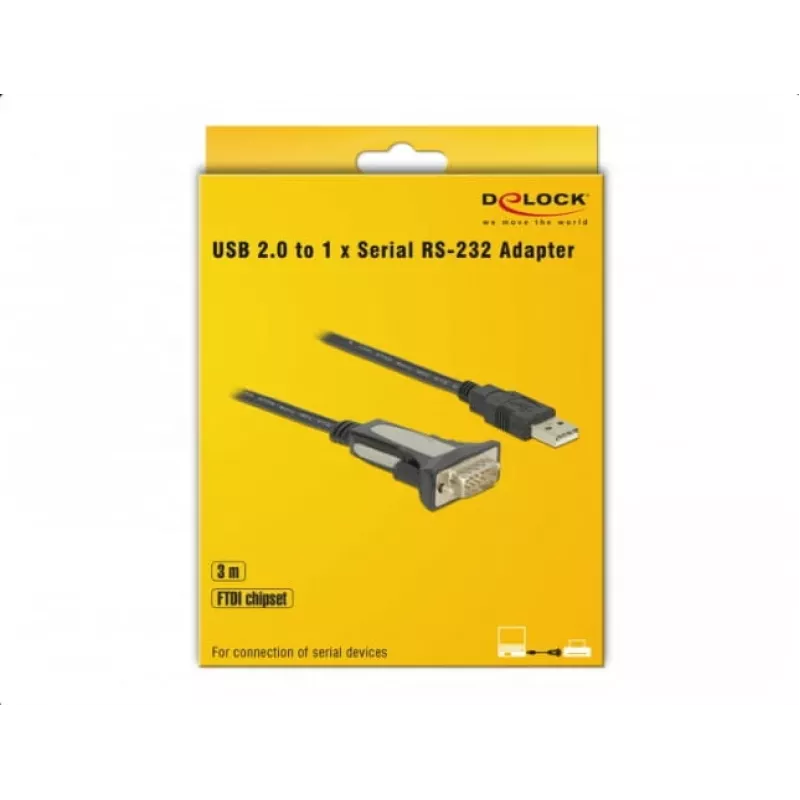 Adaptador DELOCK USB 2.0 Type-A a 1 x Serie RS-232 DB9 3 m