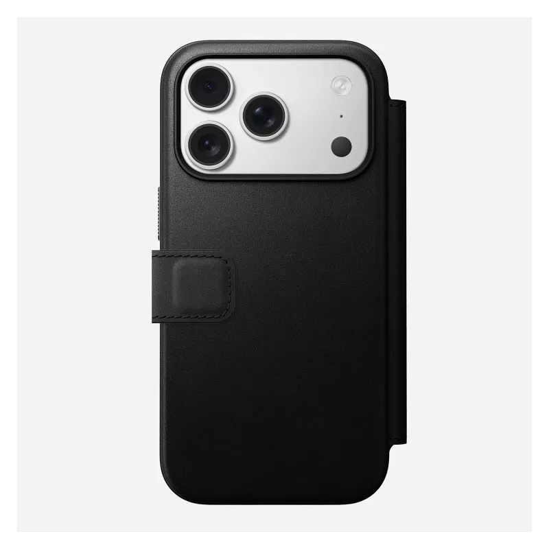 Funda de cuero para móvil Nomad Modern Leather Folio para iPhone 17 Pro, 16 cm (6,3 inch), negra, 4 compartimentos para tarjetas