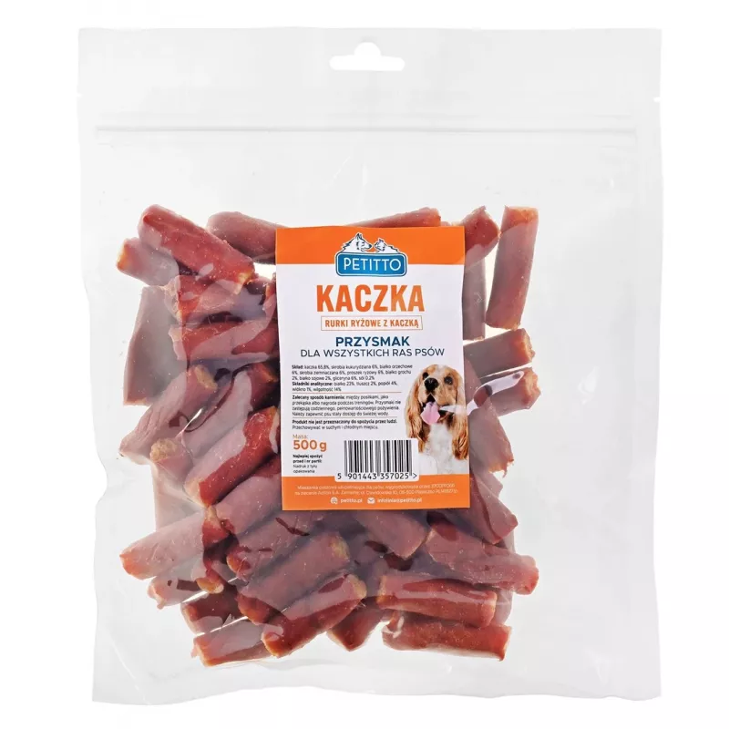 Snacks para perros PETITTO huesos de arroz con pato 500 g