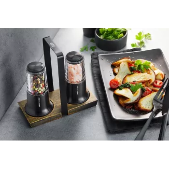 Set de molinillos de sal y pimienta GEFU X-plosion 11 cm Negro — molinillos de mesa manuales, mecanismo de cerámica