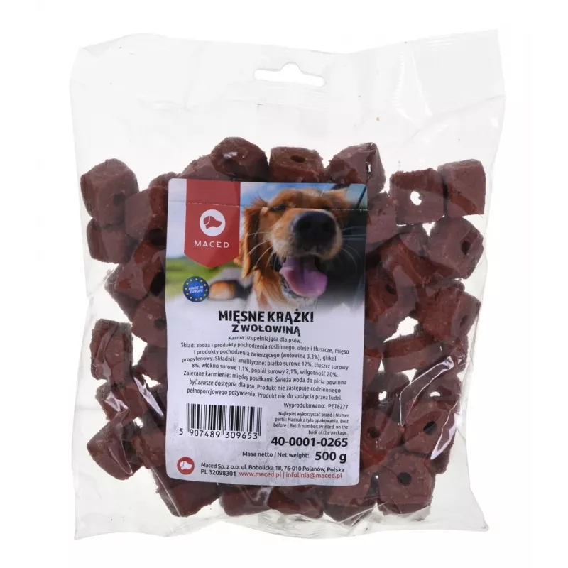 MACED discos de carne con ternera, golosina para perros, 500 g