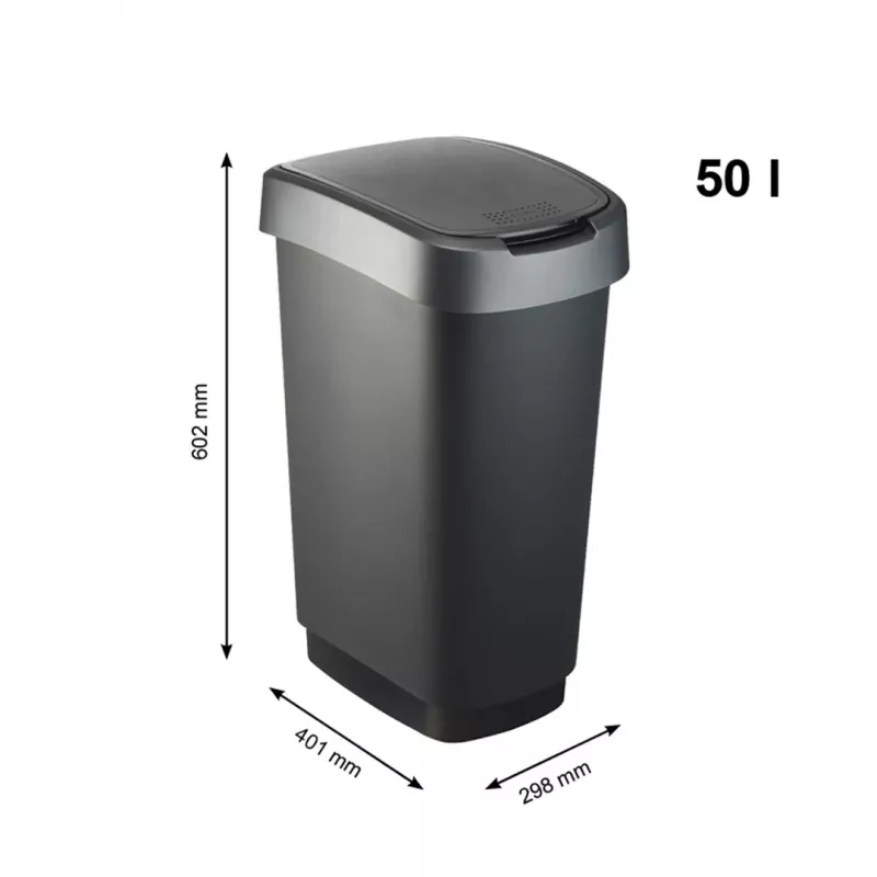 Rotho Twist cubo de basura giratorio 50 l, plateado