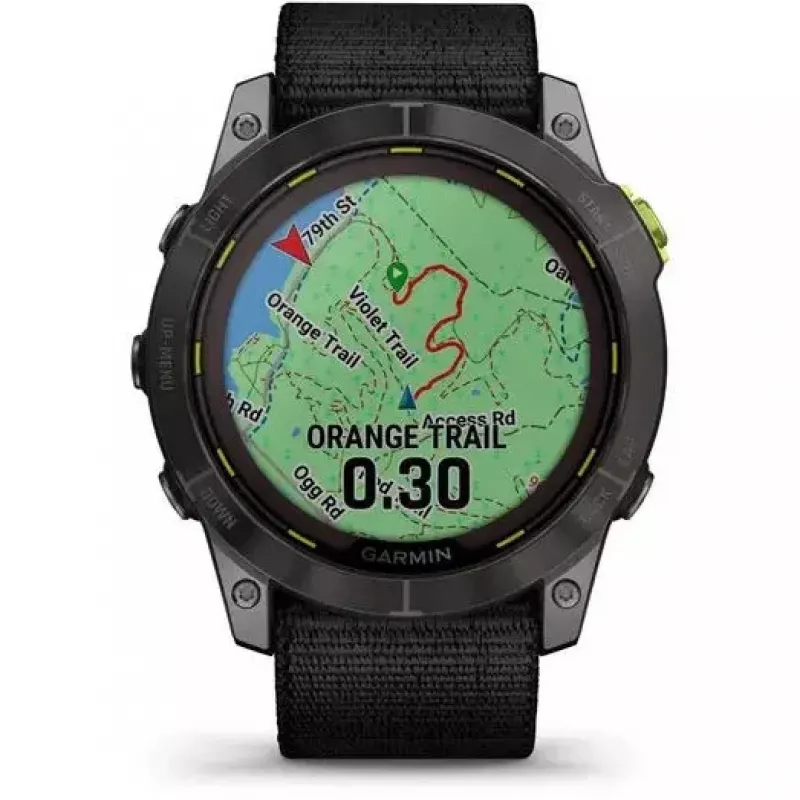 Reloj inteligente Garmin Enduro 2 Sapphire Solar 35 mm, pantalla táctil MIP de 1,4" 280 x 280, 32 GB, GPS, Wi-Fi, caja de titanio DLC Carbon Grey, correa negra