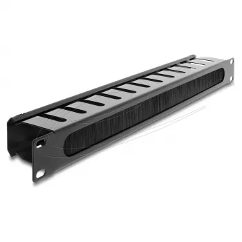 Delock 67628 panel de gestión de cables de 19" con cepillo, 1U, negro