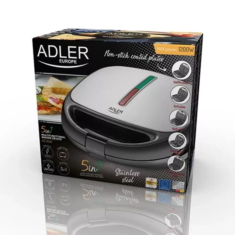 Sandwichera Adler AD 3040 1200 W negra, gris