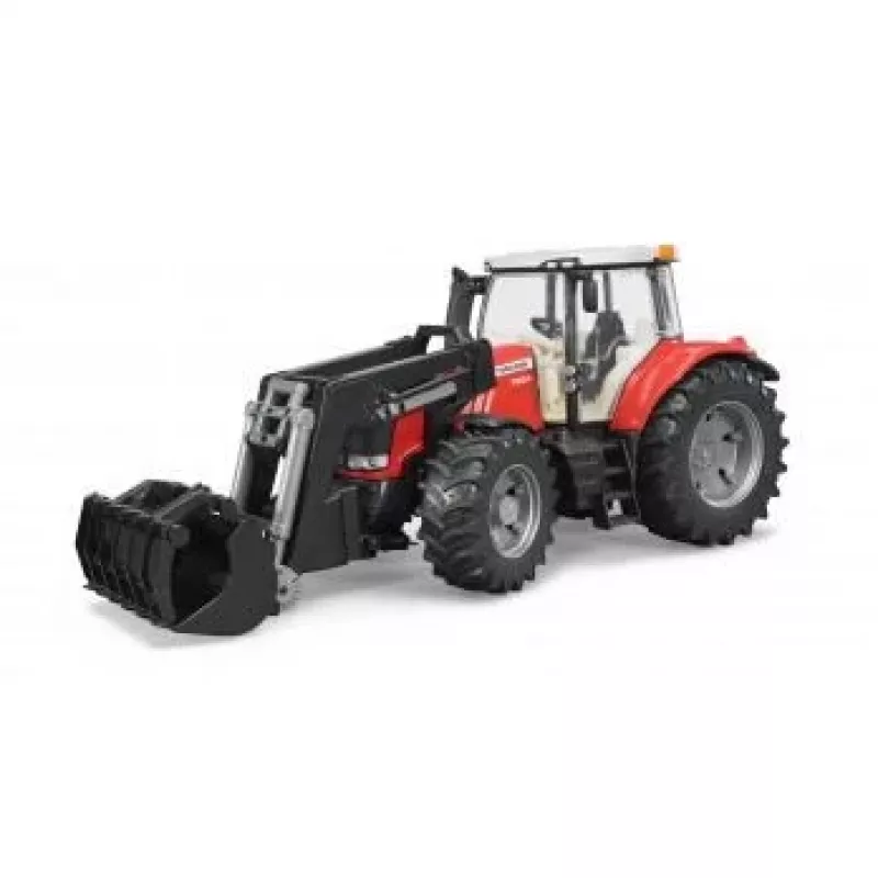 Tractor de juguete BRUDER Massey Ferguson 7624 con pala frontal, rojo, para niños a partir de 3 años