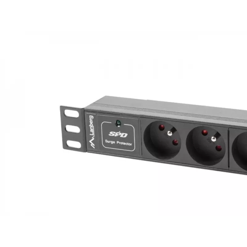 Regleta de enchufes LANBERG PDU-03E-0200-BK — 1HE, 3 tomas Type-E, 220–250 V, 16 A, cable de 2 m, negro