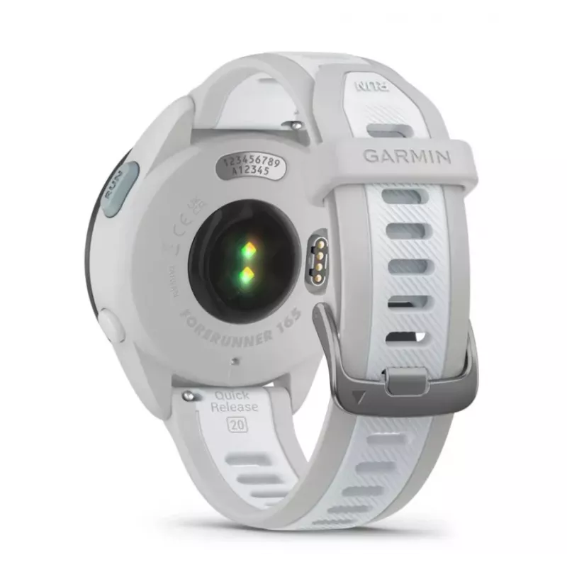 Smartwatch GARMIN Forerunner 165 — GPS, AMOLED 1,2 pulgadas, 4 GB, 5 ATM, 11 días de batería, Caja gris, Correa blanca