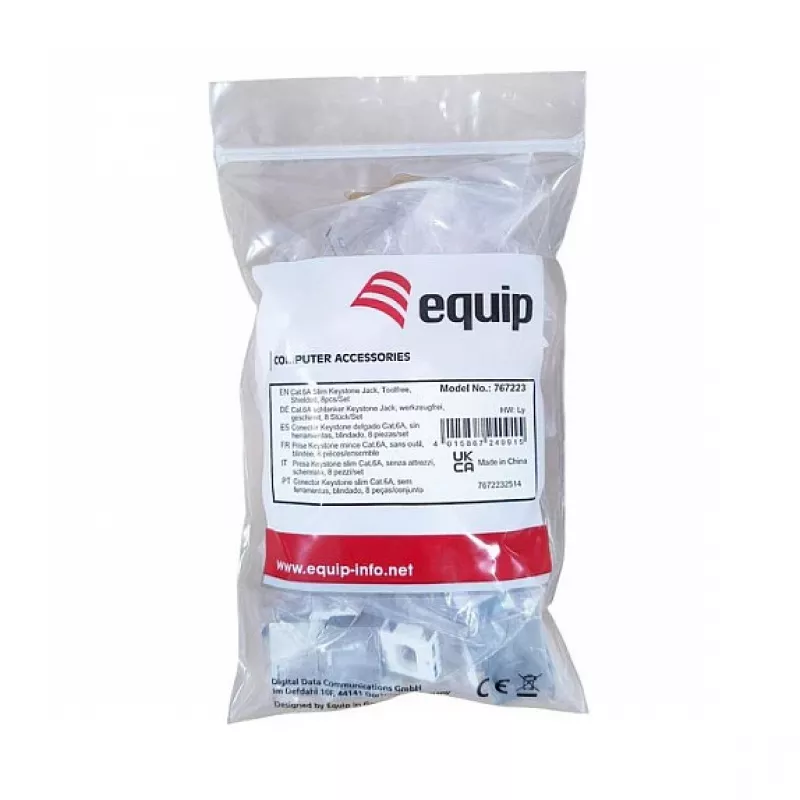 Jack Keystone Cat.6A blindado extraplano, EQUIP 767223, sin herramientas, RJ-45, plano, plata, 8 uds.
