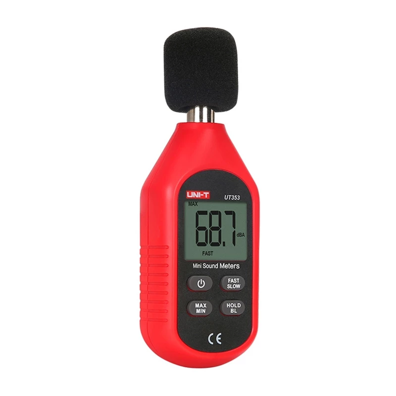 Medidor de nivel sonoro UT353, rango 30–130 dB, frecuencia 31,5 Hz–8 kHz