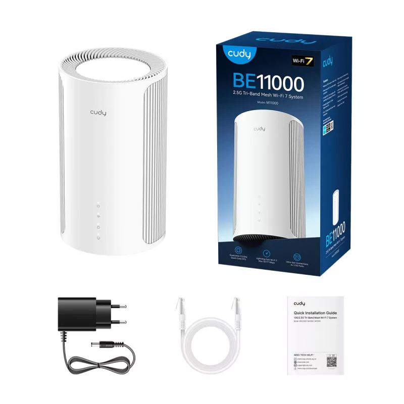 Router mesh Cudy M11000 Tri-band (2,4 / 5 / 6 GHz) Wi-Fi 7 4x LAN blanco, 4 antenas internas