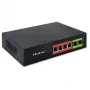 Switch Ethernet PoE QOLTEC 52289 — 4x puertos RJ45 PoE, 2x RJ45 uplink, presupuesto PoE 65W