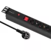Qoltec 53993 PDU para rack de 19 pulgadas 1U con protección contra sobretensiones, 6x Schuko, 16 A, 2 m, negro