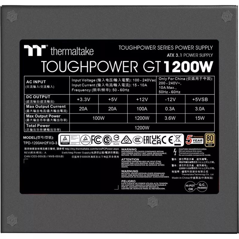 Fuente de alimentación Thermaltake Toughpower GT 1200W 24-pin ATX negra