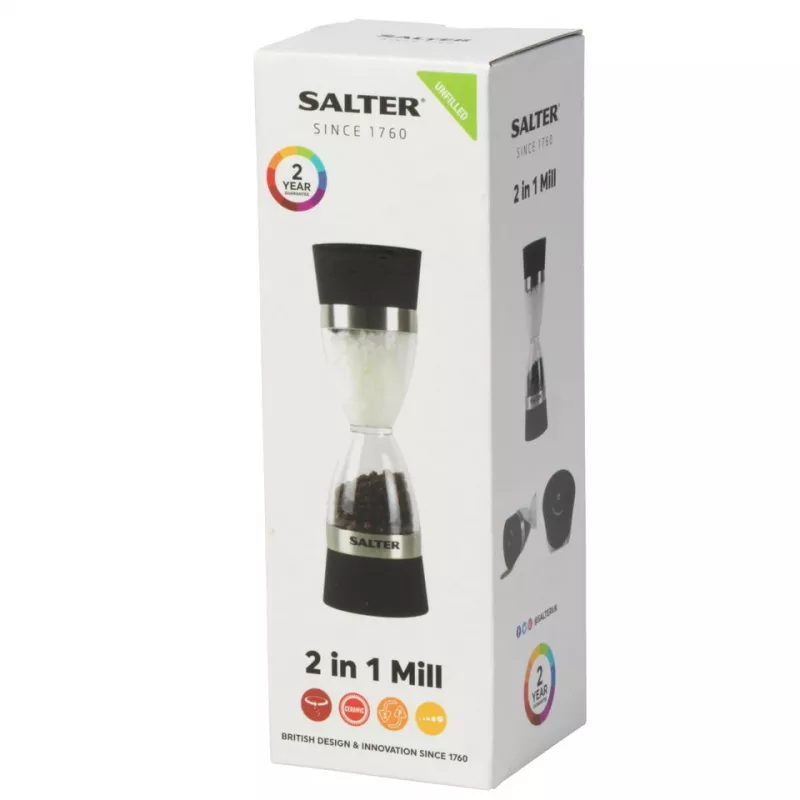 Molino de sal y pimienta mecánico Salter 7611 BKXRUP1 2 en 1 con molienda ajustable de acero inoxidable