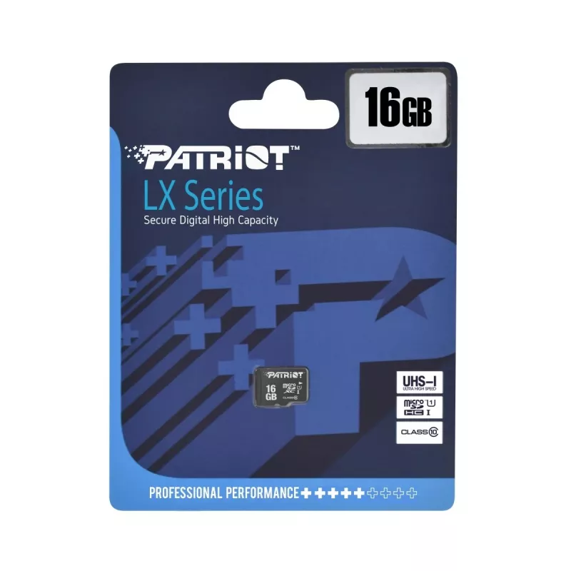 Tarjeta de memoria MicroSDHC PATRIOT PSF16GMDC10 — 16 GB, Class 10, UHS-I (U1), 80 MB/s, negro