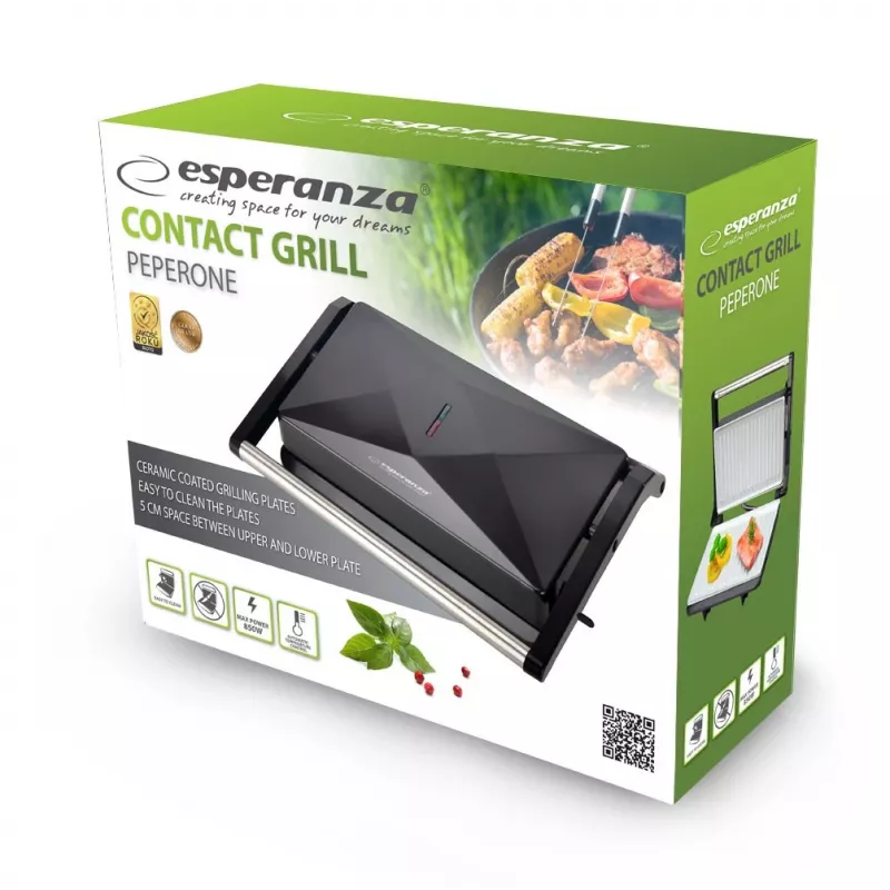 Parrilla eléctrica de contacto cerámica ESPERANZA EKG013 850W, placas antiadherentes, superficie de parrilla 230×145 mm