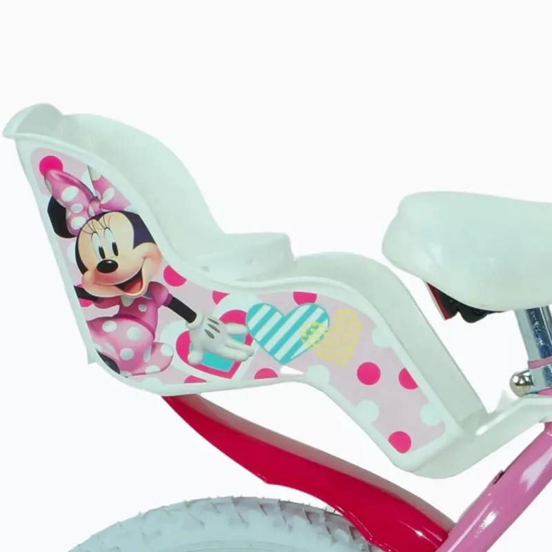 Bicicleta infantil HUFFY 24951W Minnie, ruedas de 14 pulgadas, cuadro de acero, neumáticos, frenos de llanta delantero/trasero, ruedines