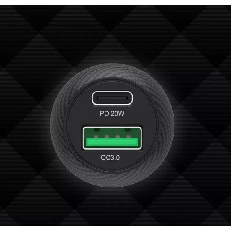 Cargador para coche Unitek P1400A con USB-C y USB-A, 38W, Quick Charge 3.0, entrada 12–24V, negro