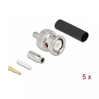 Conector de crimpado BNC DELOCK 90013 para RG-174 / RG-316 con tubo termorretráctil, conector BNC macho, 14,5×23,5×14,5 mm, pack de 5