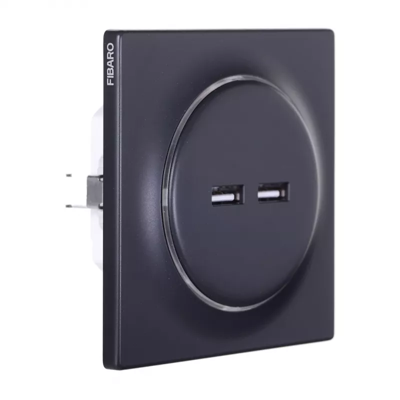 Fibaro FGWU-021-8 Toma de corriente 2x USB negra