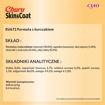 INABA Churu Skin&Coat Receta de pollo – Snacks para gatos – 4x14 g