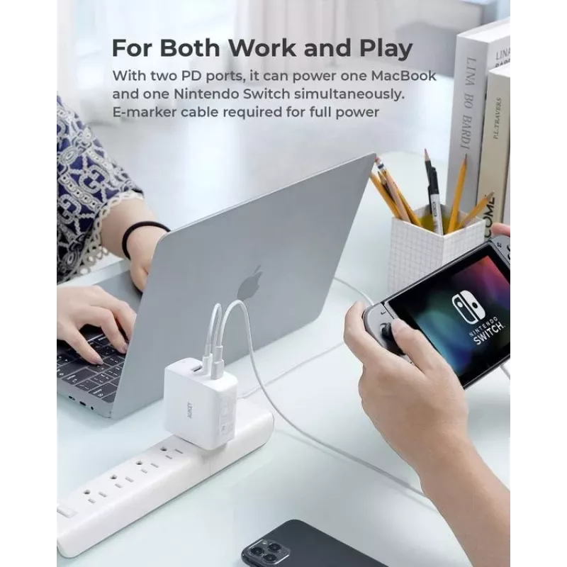Cargador de pared ultrarrápido AUKEY PA-B6S blanco Omni a Mix GaN