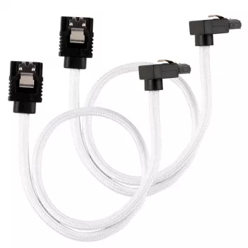 Corsair CC-8900279 cable SATA Premium con malla, acodado, 30 cm, blanco, pack de 2