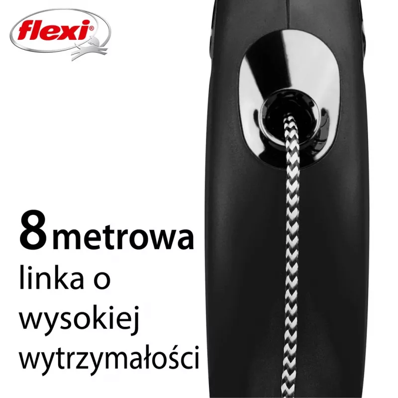Correa extensible Flexi New CLASSIC 8 m negra con mecanismo retráctil