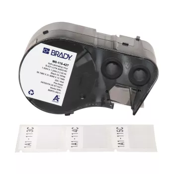 Brady, M5-115-427, vinilo autolaminado, negro sobre blanco/transparente, 38,10 x 12,70(31,75) mm, permanente, para diámetro de cable de 3,40 - 6,10 mm (200 uds.) (170864)