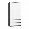 Armario top e shop MALWA SS-90, 90×180×50 cm, marco antracita, puertas batientes blancas, 2 cajones, laminado 16 mm