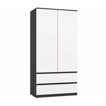 Armario top e shop MALWA SS-90, 90×180×50 cm, marco antracita, puertas batientes blancas, 2 cajones, laminado 16 mm