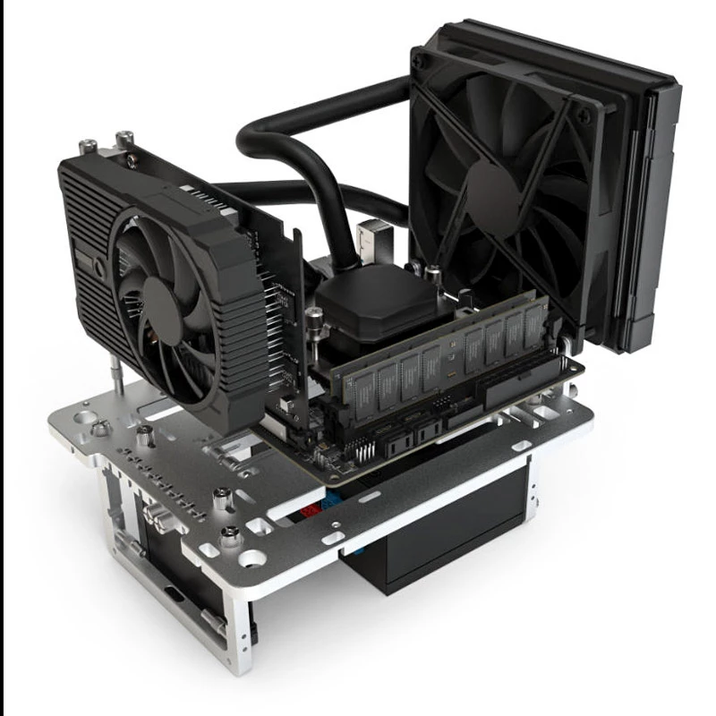 Caja de banco de pruebas mini Streacom BC1 Mini V2 plata — marco compacto de estructura abierta