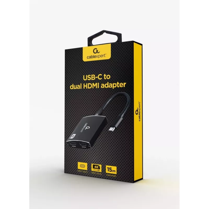 Gembird A-CM-HDMIF2-01 adaptador USB-C a doble HDMI, 4K 60Hz, negro