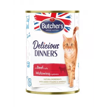 Comida húmeda para gatos Butcher's Delicious Dinners 400 g — ternera, sin cereales, adultos
