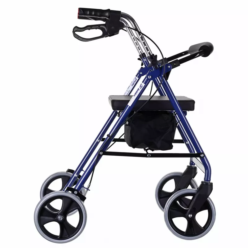 Andador de cuatro ruedas con asiento, azul/negro