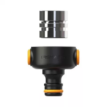 Fiskars 1027062 conector para manguera de agua empalme de manguera metal Negro, Naranja, Plata 1 unidad